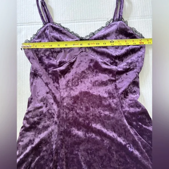 Cosmic Aura Purple Velvet Slip Dress Black Lace And Cross Detail Whimsygoth Sz S - Picture 8 of 11